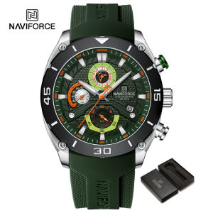 NAVIFORCE Watch for Men Original Waterproof Silicone Strap Sports Luminous Chronograph Calendar Quartz Wristwatch Fashion Casual NF8038