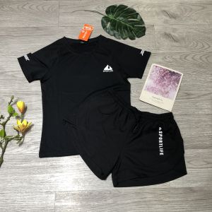 Bộ đồ tập gym yoga aerobic thể thao nữ bao gồm áo thun phủ bụng quần đùi 2 lớp chất liệu thun poly thoáng mát BINSPORTS BN099