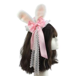 Elegant Plush Ear Small Hat Hairclip Rose Flower Bowknot Lace Hat Headwear For Unique Fashion Halloween Party Supply