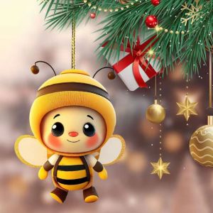 YIDIA AcrylicPlexiglass Cute Bee Car Hanging Decoration Ornament 2D Mini  Ornaments Decoration Pendant with Golden Rope 2D Car Decoration Hanging Car Rear View