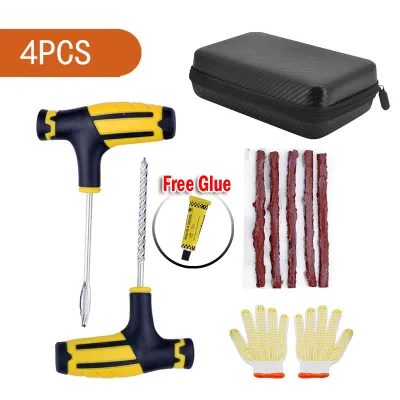 【SKIT SG】Car Tire Repair Tool Tire Repair Kit with Glue Rubber Stripes Set Tyre Puncture Plug Tubeless Tire Repair Tools with Storage Case Box for Car Motorbike Bicycle