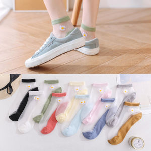[PrettySet] 10 Đôi Vớ Mùa Hè Lụa Thủy Tinh Pha Lê Thời Trang Cho Nữ Vớ Pha Lê Trong Suốt Miệng Nông Mỏng Hình Hoa Cúc Nhỏ Dễ Thương W29