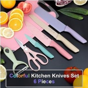 (Premium Quality) 6 Pcs High Quality Stainless Steel Kitchen Knife Set Pisau Dapur Kitchen Knife Scissors Set /6 in 1 Set Gunting Pisau Dapur / 6合1 厨房刀剪刀配套