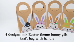 Bulk Set of 10 Easters Rabbit Sturdy Paper Gifts Bags with Handle for Party Favors and Holiday Gifts Daily Use