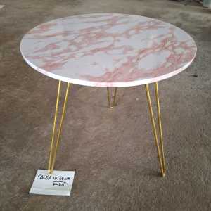 MEJA BUNDAR MOTIF MARMER KAKI BESI GOLD