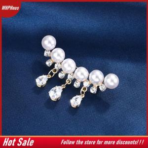【COD】🔥🔥🔥 Elegant White Crystal Pearl Brooches For Women Girls Luxury Gold Color Waterdrop Rhinestones Tassel Brooch Pins
