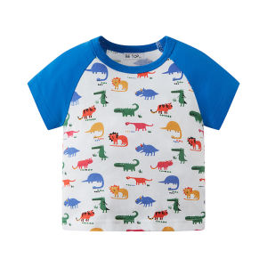 BETOP Kids Dinosaur All Over Print Raglan T-Shirt | Boys Short Sleeve Cotton Tee | Cute Dino Casual Top