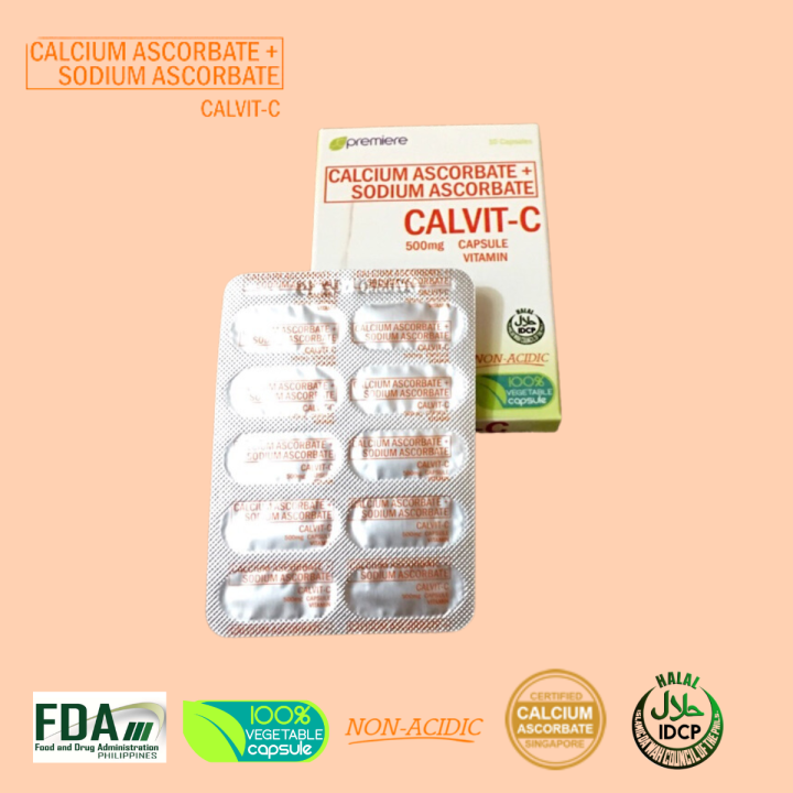 Calvit C Calcium Ascorbate + Sodium Ascorbate 10 Capsules 500mg l Non