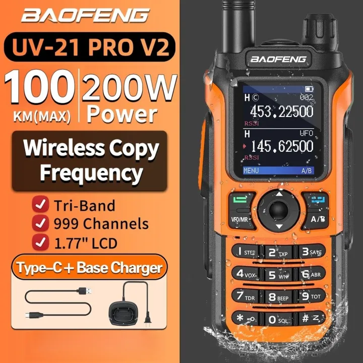 UV-21 Pro V2 Radio High-Power Waterproof Long-Range Two-Way Radio with Type-C Charging and Weather Station