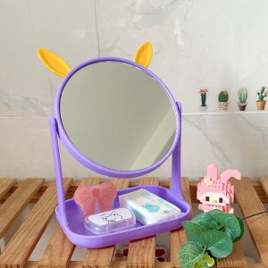 (ẢNH THẬT) Gương Trang Điểm Để Bàn Tai Thỏ Chân Vuông Có Khay Đựng Đồ