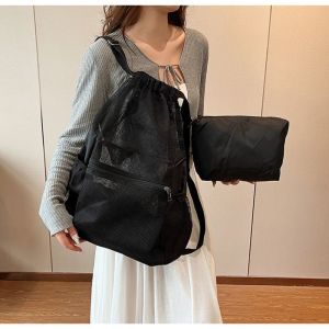 LKMART สไตล์เกาหลีแบบ กระเป๋าเป้สะพายหลังเชือกรูด เป็นรูกลวง แบบพกพาได้ ถุงตาข่ายชายหาด น่ารักน่ารักๆ จุได้มาก กระเป๋าเป้สะพายหลังไนลอน สำหรับผู้หญิง