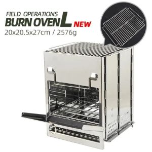 Outdoor Camping Multifunctional Mini Barbecue Grill Household Square Wood Stove Barbecue Stove Folding Portable Stove Camping Cooking Set Charcoal Stove Camping Equipment Tools