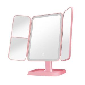 Shell Double Door Led Makeup Mirror With Light Storage Box Lntegrated Desktop Foldable Adjustable