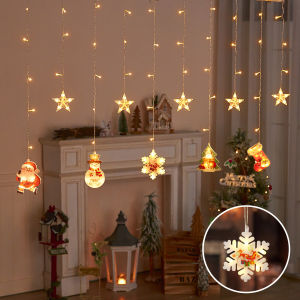 LED Christmas Light String 9.9 FT Curtain Light Xmas Tree Santa Snowman Hanging Lights Christmas Decoration Ornaments