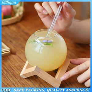 [COD] Cocktail Glass Cup With Wood Stand Creative Bar Glassware Drink Cup Ronud Ball Cocktail Mug Fruit Moon Juice Tumbler