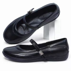 SHUTA Black Flat Shoes Women Rubber Waterproof Round Toe Non Slip Work Shoes for Women & Girls Comfortable All Day Black Shoes Size 24-40