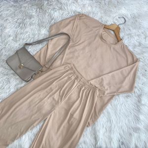Atachi Setelan Rib Knit Wanita Lengan 7/8 Celana Panjang Baju Atasan Setelan Wanita Dewasa Polos / Loren / Mersi