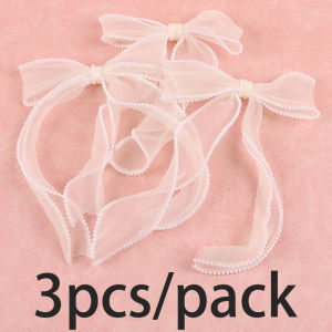 (3ชิ้น/แพ็ค) แฮนด์เมดขนาด22.3*14.5ซม. ดอกไม้มุกปลาริบบิ้นหางโบว์ช่อดอกไม้ออร์แกนซ่าเค้กหยักอุปกรณ์บรรจุภัณฑ์ของขวัญ DIY