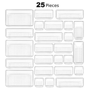 25-Piece Clear Drawer Organizer Set for Skin Care and Makeup - Large Capacity Multifunctional Organizer