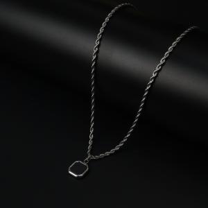 HB Men Jewelry FRYZER Black Square Silver Types Chain Necklace for Men Non Tarnish Hypoallergenic Non Fading Elegant Minimalist Everyday Wear Fashion Jewelry Stylish Necklace