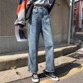 Denim Loose Slim Fit Distressed Washed Outdoor Casual Elastic Waist Button Jeans Denims. 