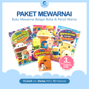 Paket Buku Mewarnai Anak Boneka Boba & Pensil Warna Crayon