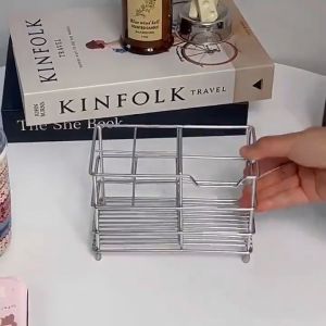 BHQ Stainless Steel Toothbrush Holder Rack Bathroom Vanity Organizer Toothpaste Tooth Countertop Tempat Letak Berus Gigi