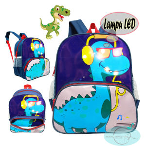 Tas Ransel Anak Lampu LED Sekolah Paud / TK Karakter Bag Backpack Mini Kids DINOSAURUS / Tas Anak-anak Lucu \ Tas Ransel Anak Murah / Ransel Anak Laki-laki LAMPU LED MENYALA Karakter Dino T-REX kartun Terbaru