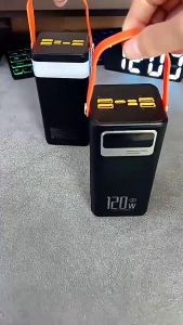 120W Solar Powered Power Bank with Built-in 4 Cables LED Light Outdoor Portable External Battery