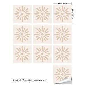 MYTHIS 10Pcs Floral Pattern Wall Tile Sticker Self-Adhesive Matte Peel And Stick Tile Retro Waterproof Backsplash Tile Sticker Home Renovation