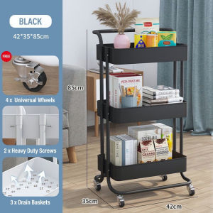3 Layer Multipurpose Trolley Kitchen Storage Trolley with Wheels ABS Tray Kitchen Shelf Movable Storage Trolley Living Room Bedroom Trolley