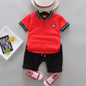 Cool boys summer clothes Cotton short sleeved solid color shorts Fashion baby two-piece set