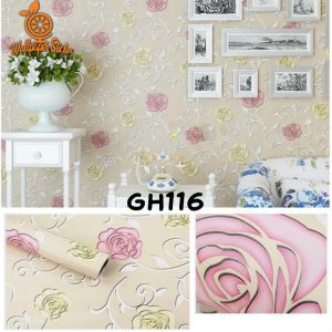 wallpaper dinding kamar tidur Wallpaper Walpaper Stiker Sticker Wallsticker Dinding Tembok Kamar Tidur Ruang Tamu Motif Bunga Merah Batik Salur Pink