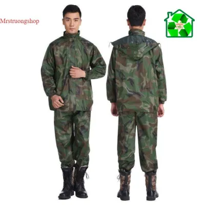 Bộ quần áo đi mưa chống nước dày dặn ấm áp cản gió họa tiết lính vải dù siêu bền