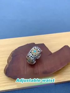 Wealth Money Health Band Rotatable turquoise Five Emperors coin ring opening adjustable Ring for Men