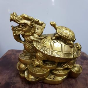 Tượng Long quy phong thuỷ chất liệu bằng đồng vàng MS405