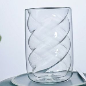 BAGUO(霸果) Transparent Double-Walled Coffee Cup Wave Shape Unique Spiral Tea Cup Creative Twist Design Glass Cup Household Use