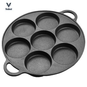 7 Hole Skillet Omelet Pan Iron Non-Stick Egg Pancake Steak Pan Breakfast Maker Cookware Stuffed Pancake Pan Household Kitchen Restaurant Cookware [Vodool Shophouse]