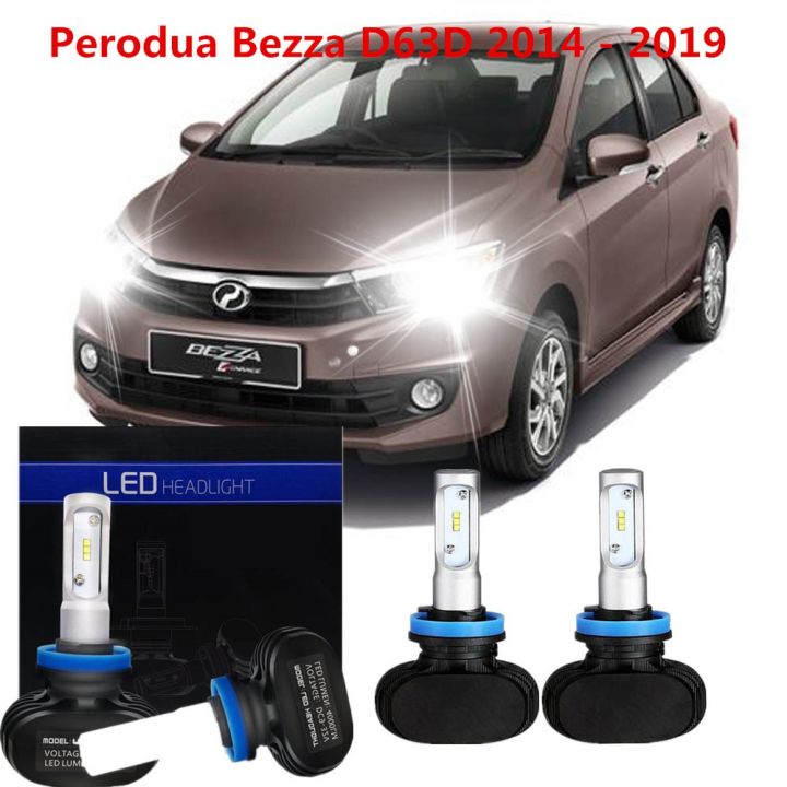 Bright H11 LED Head Lamp Headlights for Perodua Bezza D63D 2014 - 2019 ...