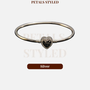 PETALS_STYLE Titanium Black Love Charm Bangle潘家钛钢串珠黑色爱心手镯