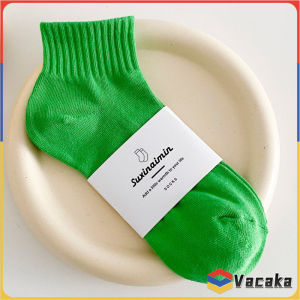 Vacaka 1 pair Ladies Cotton Socks Trendy Student Plain Color Breathable Ankle Socks