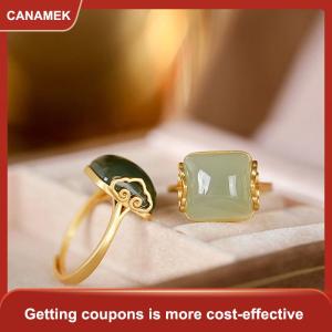 【CANAMEK】 Nhẫn ngọc bích giả đám mây tốt lành phong cách dân tộc cổ điển Nhẫn thanh lịch đơn giản khí chất phong cách Trung Quốc Quà Tặng