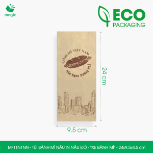 MFT1N1NN - 24x9.5x4.5 cm - 500 Túi bánh mì Nâu in sẵn họa tiết XE BÁNH MÌ - Bao bánh mì Túi giấy thực phẩm an toàn