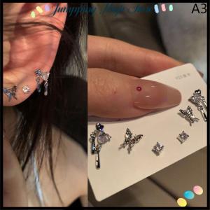 【Jumpping】 ชุดต่างหูคริสตัล6ชิ้น เซ็ตแบบเรียบต่างหูเพทายรูปผีเสื้อสำหรับผู้หญิงเครื่องประดับสำหรับงานเลี้ยงงานแต่งงานงานหมั้น