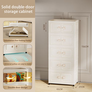 L65CM Foldable&Stackable Almari Baju Magnetic Door With Wheels Storage Cabinet Plastic Wardrobe 衣柜