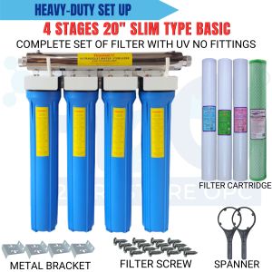 4 Stage 20" Slim Type Whole House Water Filtration System with 6GPM 25W UV Light No Fittings