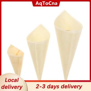 [COD] AqToCna Ship within 24 hours 50pcs Disposable Wood Appetizer Cones Ice Cream Cone Cups Party Candy Cones