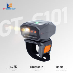 GTCODESTAR GT-S101กระเป๋าขนาดเล็กพกพาได้ตัวสแกนบาร์โค้ตชนิดแหวนไร้สายสวมใส่ได้2D 1D ด้วยรหัส Qr เครื่องอ่านบาร์โค้ด