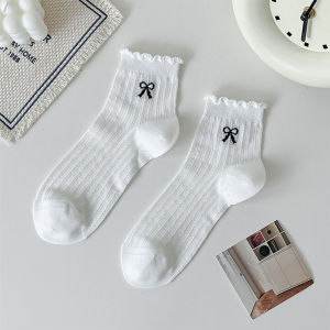 4Pairs Kawaii Summer Thin Bow Breathable Socks Ballet Style JK Short Tube Socks Sweet Girl Hollow Mesh Pile Socks