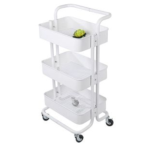 3-Tier Metal Kitchen Trolley with Wheels Office Room Rolling Utility Cart Storage Organizer Shelves